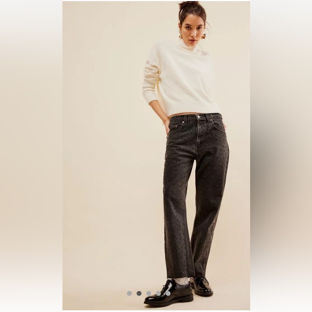 Free People Tricia Fix Studded Jeans Embellishments Recycled Denim